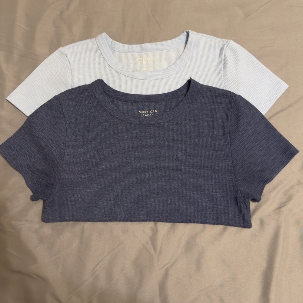 Set of 2 American Eagle Blue Waffle Crop Tees Large